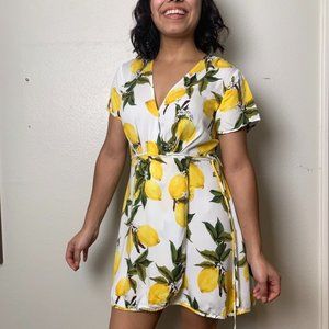 Dress Forum Lemon Bunch Wrap Dress White/Yellow Size S